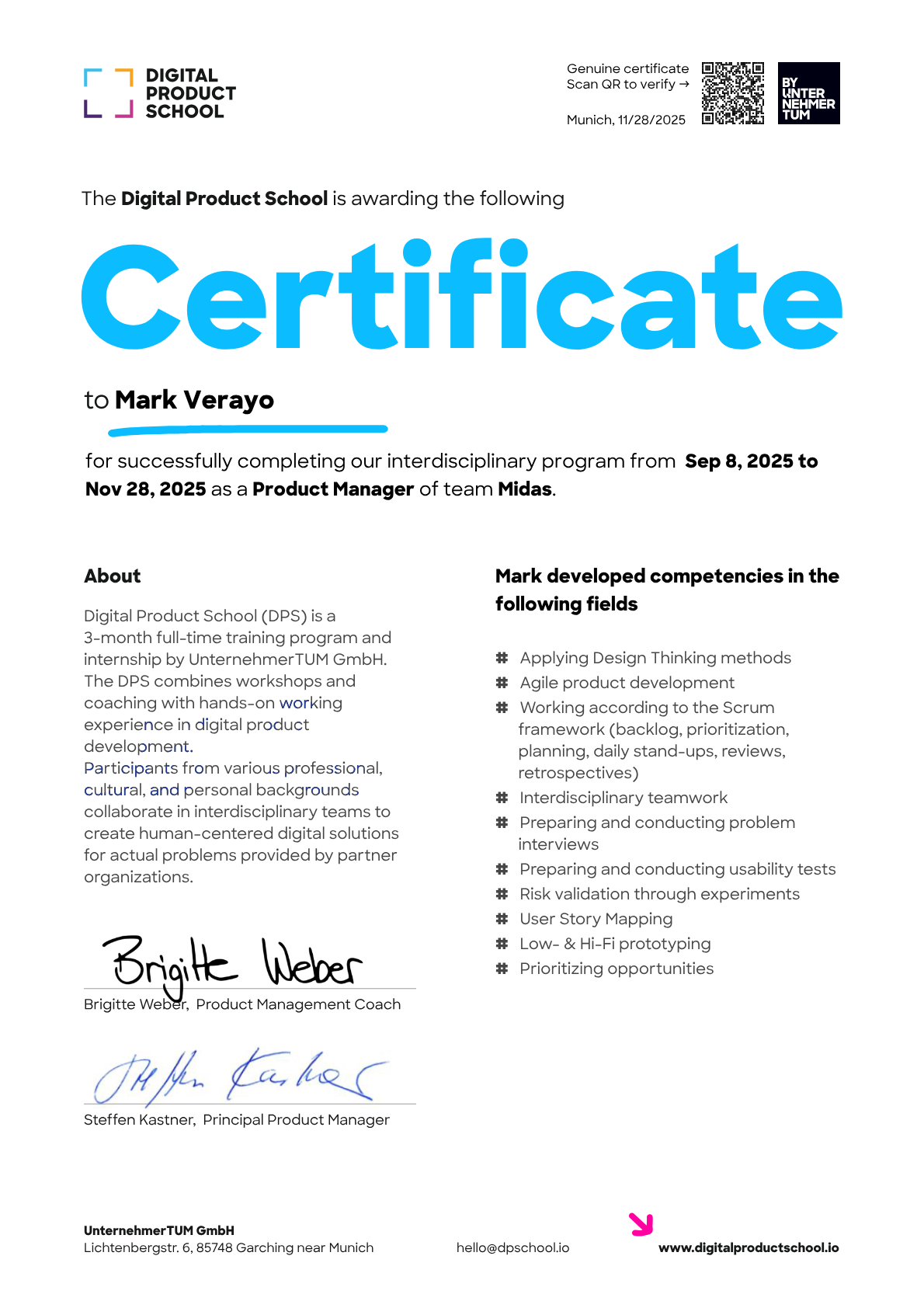 Preview of the certificate